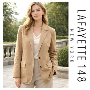 Lafayette 148 New York Beige Tan Cotton Blend Blazer Career Quiet Luxury 14